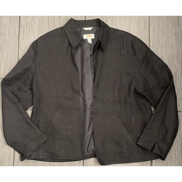 Talbots Black 100% Pure Irish Linen Open Front Blazer Jacket Womens Size 12 - Picture 1 of 5
